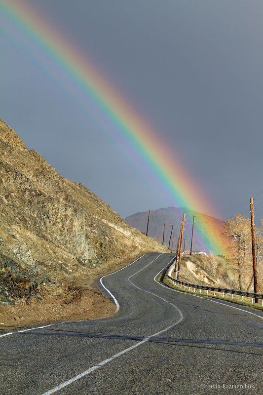 Радуга, дождь, Горный Алтай, Кош-Агач, весна, лето, горы, скалы, дорога, тракт, Катунь Радужный край фото превью