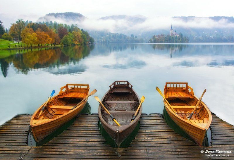 slovenia, bled, boats, calm, lake, tranquility, autumn Moored фото превью