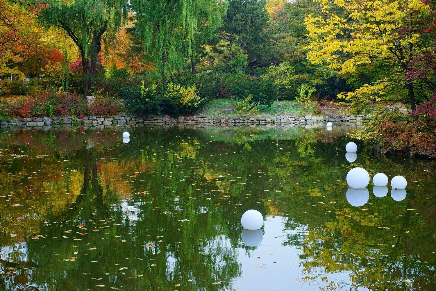 asia,korea,south korea,seoul,palace,changgyeonggung palace,pond,ball,reflection,autumn,, Shin