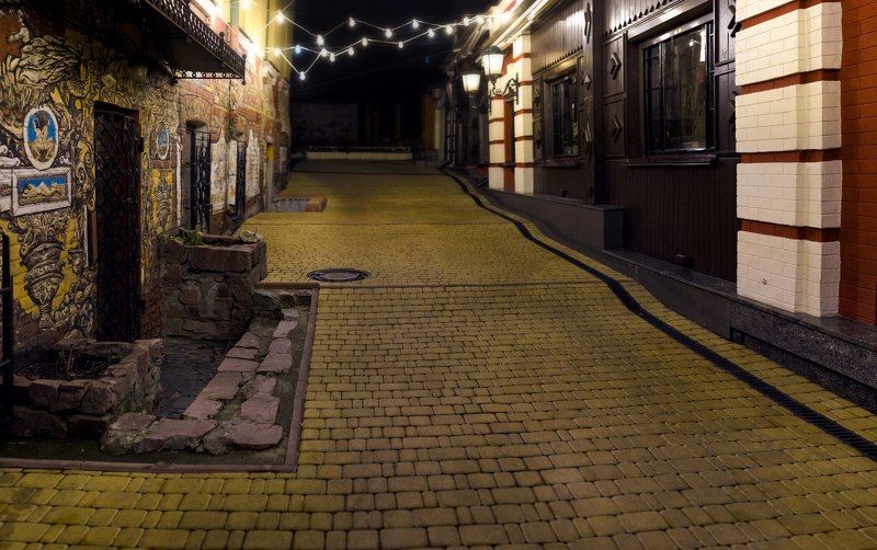 улочка, вечер, Андреевский спуск, Киев, город, архитектура Ночная улочка фото превью