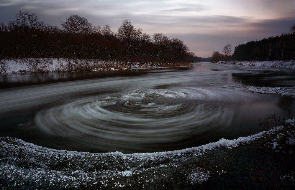 вечер, декабрь, зима, лед, река, Петриченко Валерий