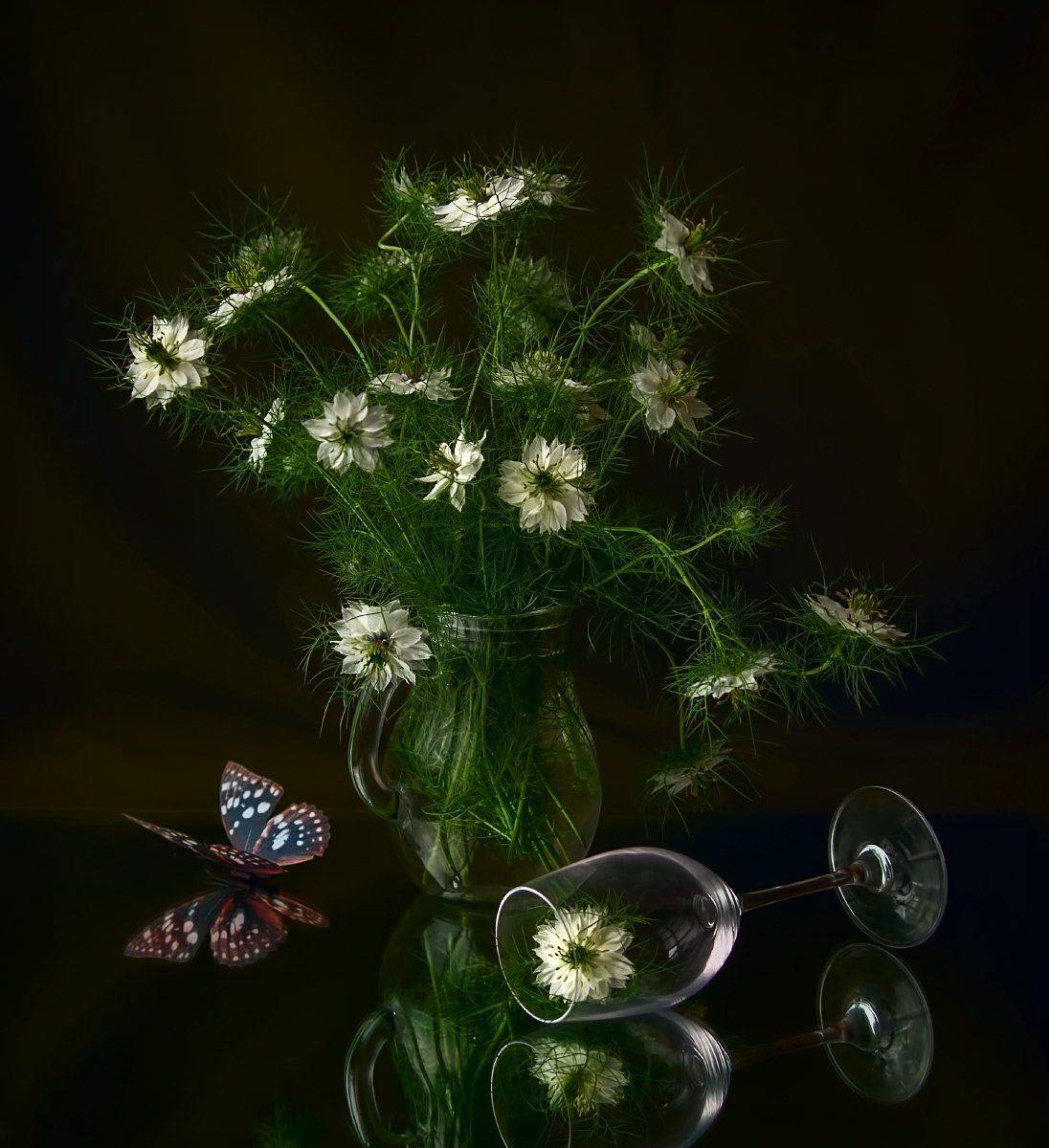 цветы, белые, бокал, лето, букет, Елена Брежицкая