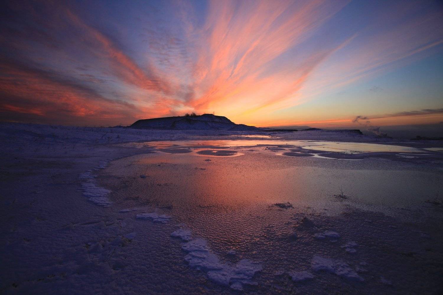 закат, облака, краски, красный, озеро, лед, зима, , Никифоров Егор