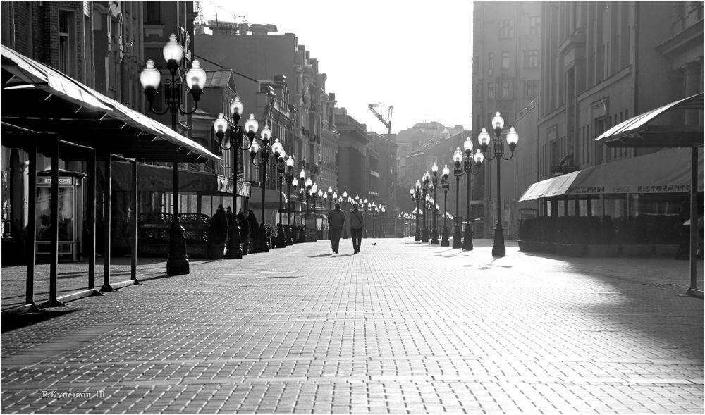 город, арбат, москва, утро, двое, фонари, кулешов евгений ,, Кулешов Евгений
