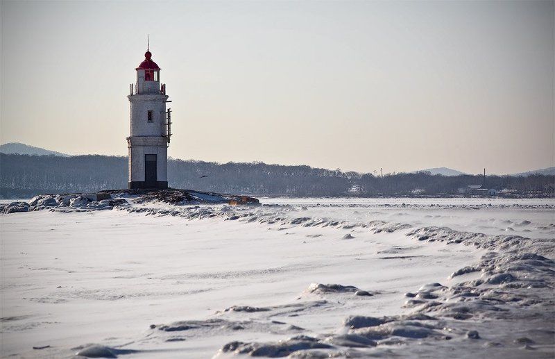 лед, поземка, маяк, зима,  фото превью