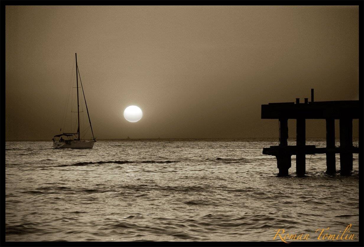 яхта, море, закат, Томилин Роман