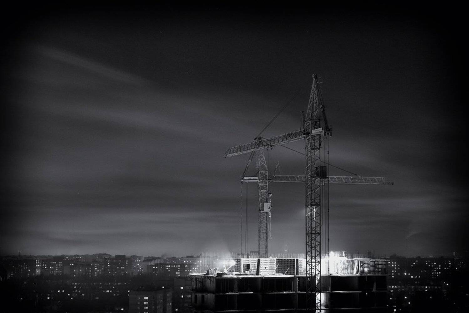 ночь, крыши, стройка, кран, Гарбузов Илья