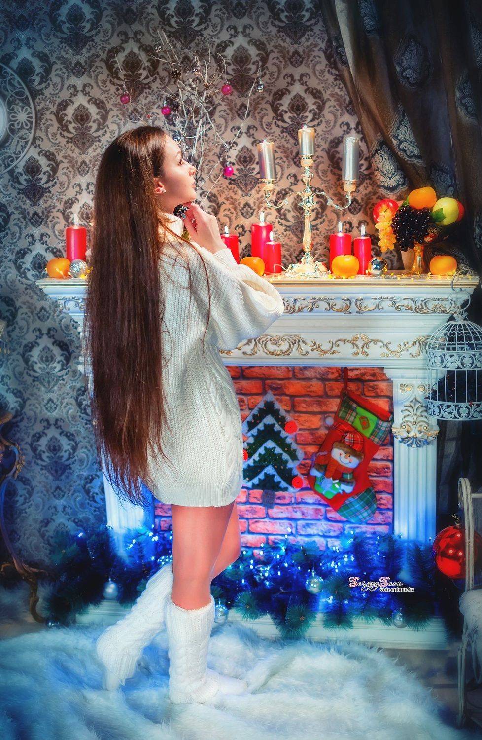 девушка, камин, новый год, новогодний проект, новогодняя фотосессия, свечи,, SergeySavo