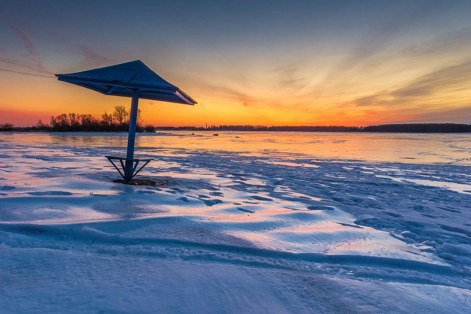 зима, вечер, закат, пляж, рыбинск, водохранилище, море, Дмитриев Алексей