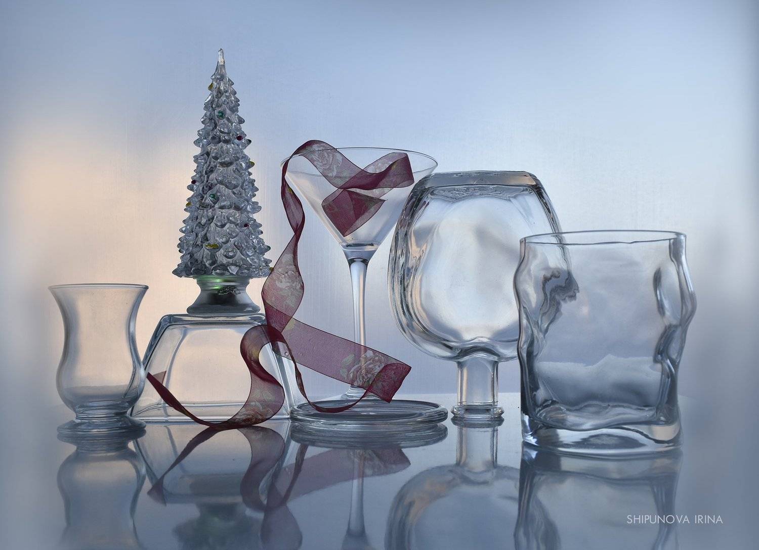ёлочка, стекло, лента, Шипунова Ирина