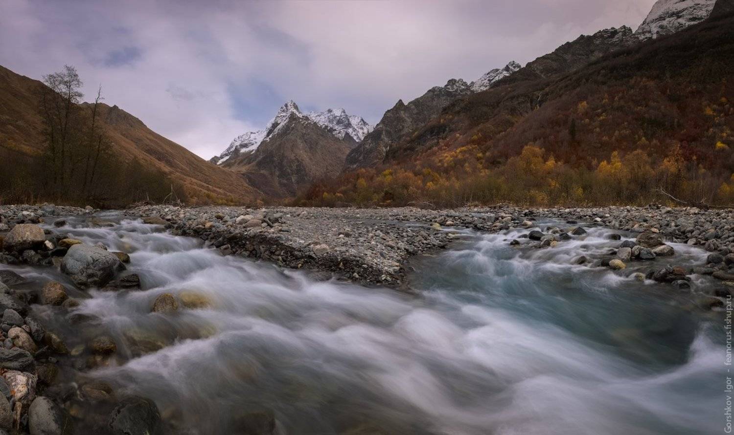 горы,кавказ,домбай,ульген,река,осень,пейзаж,ущелье,панорама,россия, Горшков Игорь