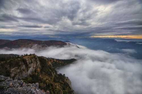 Foggy sunset