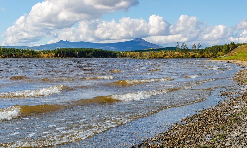 вода, волны, ветер, горы, облака \