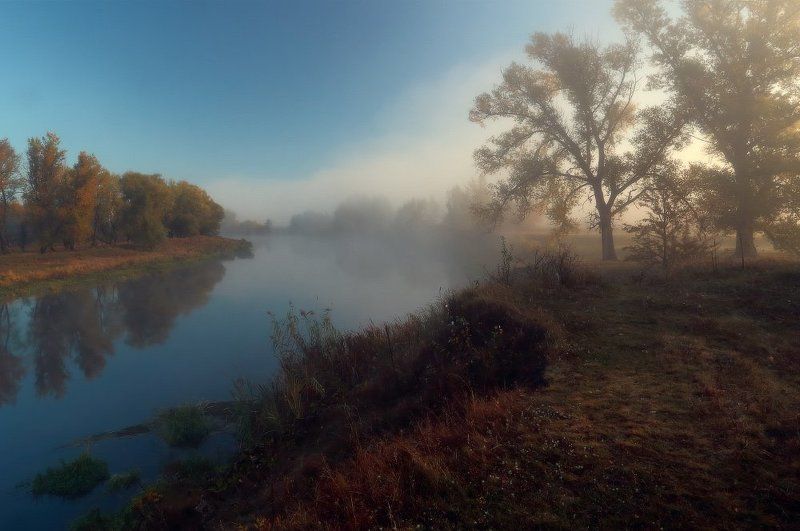 утро осень солнце туман река За туманом солнце ходит. фото превью