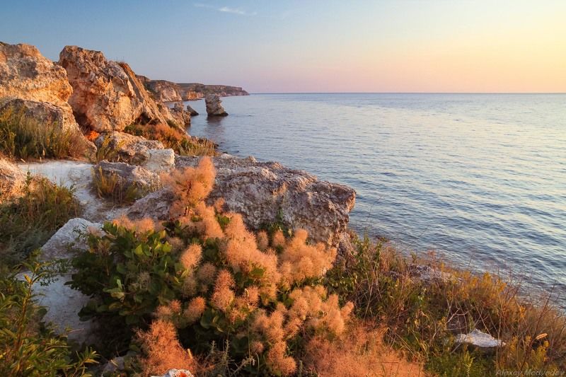 тарханкут, крым, скалы, море, вечер, Берег Тарханкута фото превью