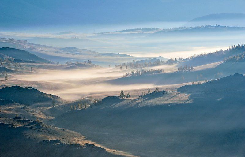 горы, облака, туман, курай, курайский хребет, горный алтай, республика алтай Pro голубые Алтайские дали... фото превью