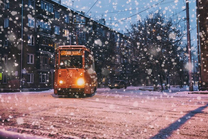 Город, Зима, Красноярск, Новый год, Россия, Сибирь, Снег, Трамвай Трамвайная романтика фото превью