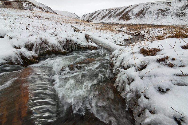 горы, первый снег, горный ручей, чаган-баян,  чаган-бургазы, сосульки, долина, горный алтай, республика алтай Сентябрьская проба зимы фото превью