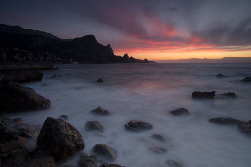 крым, море, горы, свет, закат, рассвет, природа, осень Рассвет у горы Кошка фото превью