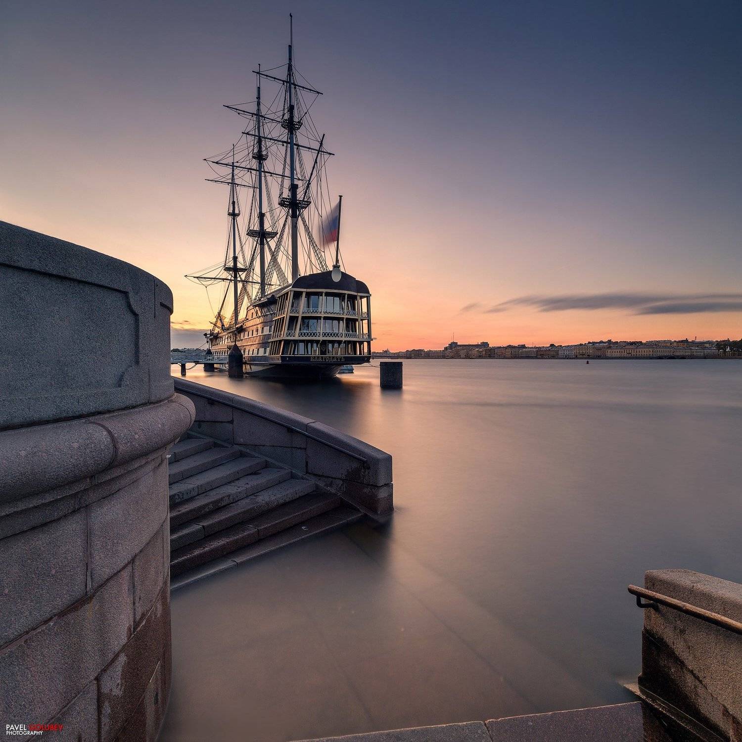 россия, город, петербург, питер, спб, нева, восход, вода, небо, фрегат, благодать, панорама, пейзаж, Голубев Павел