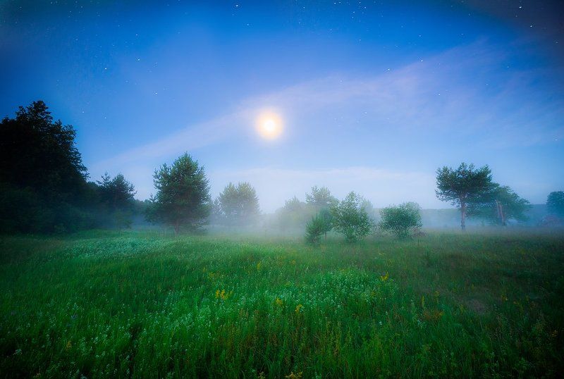 лето, ночь, пейзаж, друть, беларусь Лунный фонарь фото превью