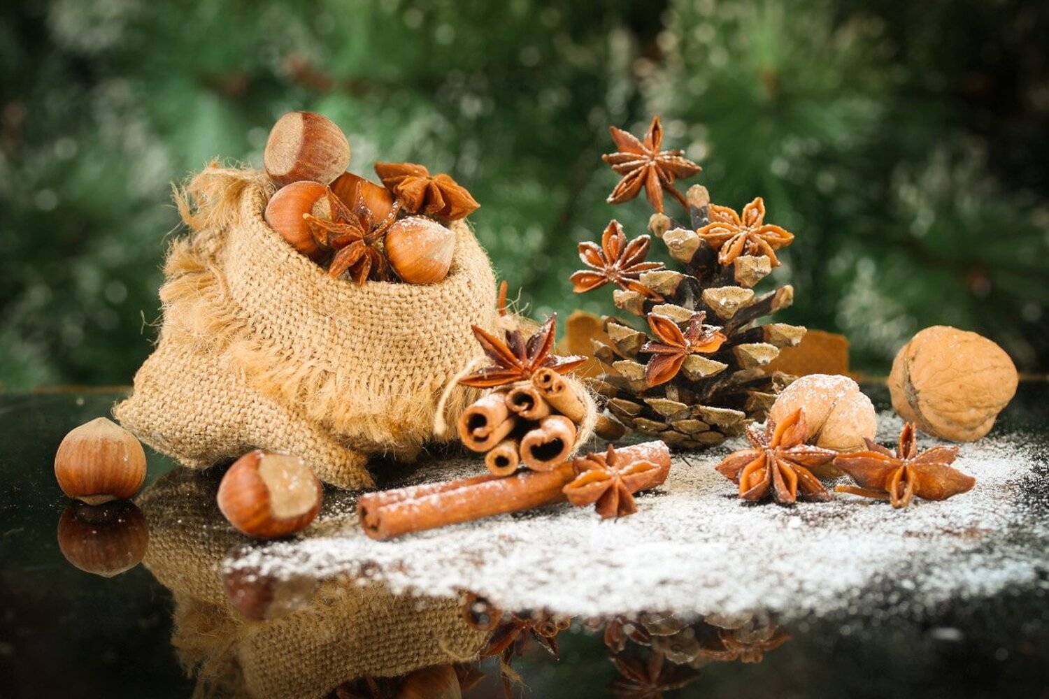 натюрморт, орехи, мешок, специи, ваниль, бадьян, шишка, ель, Шруб (Беляева) Татьяна