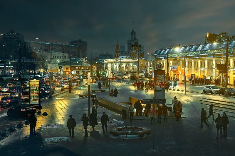 город, Москва, ночь, огни, площадь Таганка... фото превью