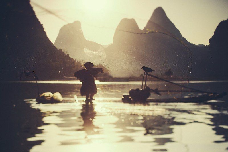 Китай рыбак закат Рыбак фото превью