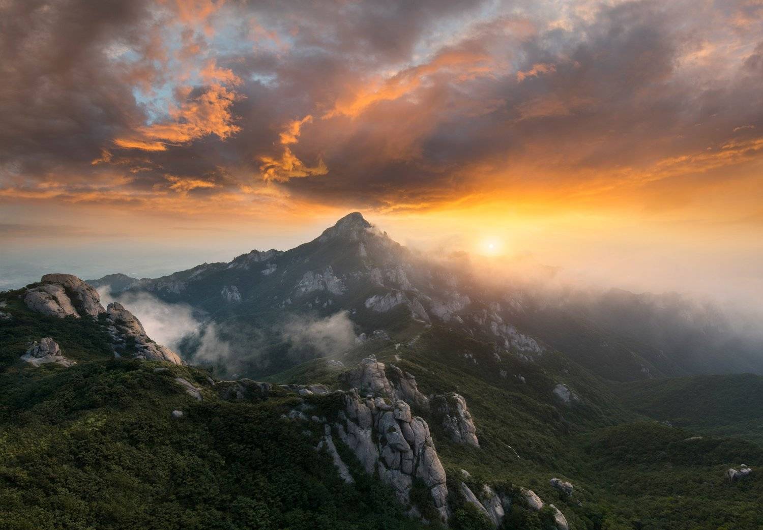 rocks, clouds, mountains, wolchulsan, Jaeyoun Ryu