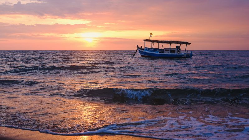океан, закат, лодка * фото превью