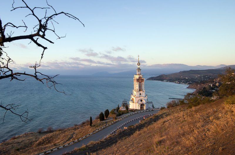 крым, море, горы, свет, закат, рассвет, природа, осень Церковь святителя Николая фото превью