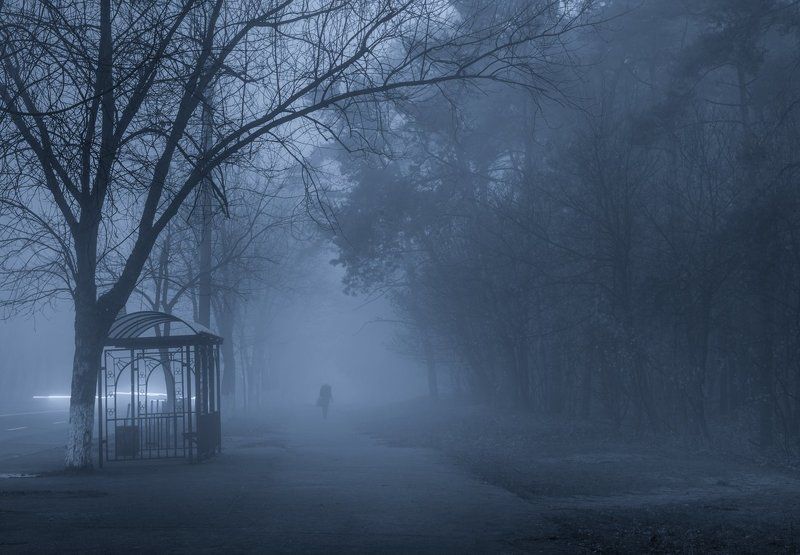 город, туман Голубая пелена фото превью