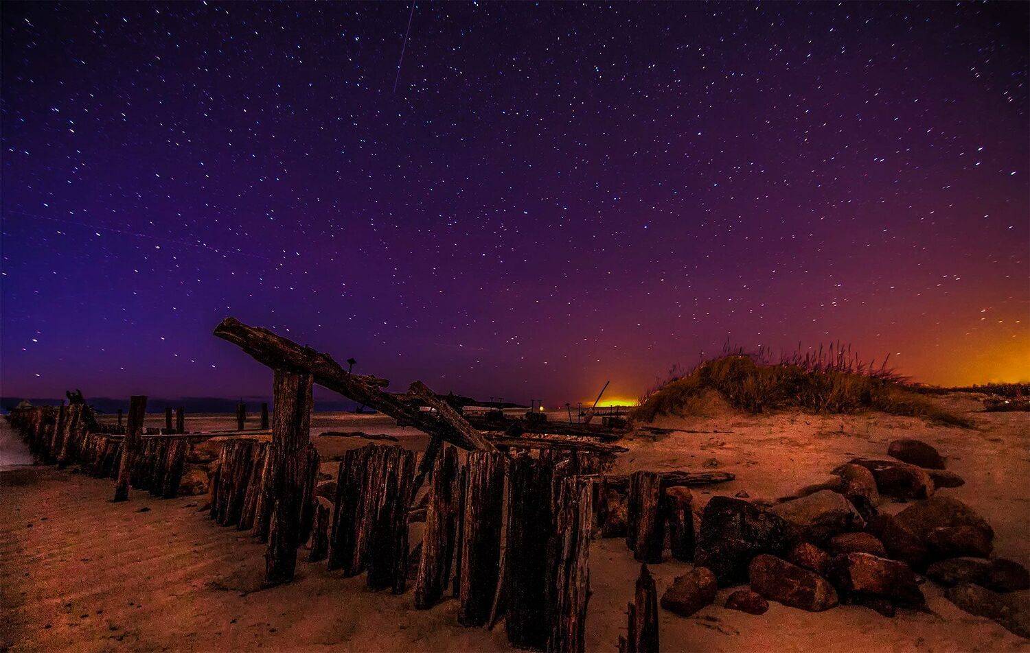 night,stars,dunes,bridge,sky,sea, Daiva Cirtautė
