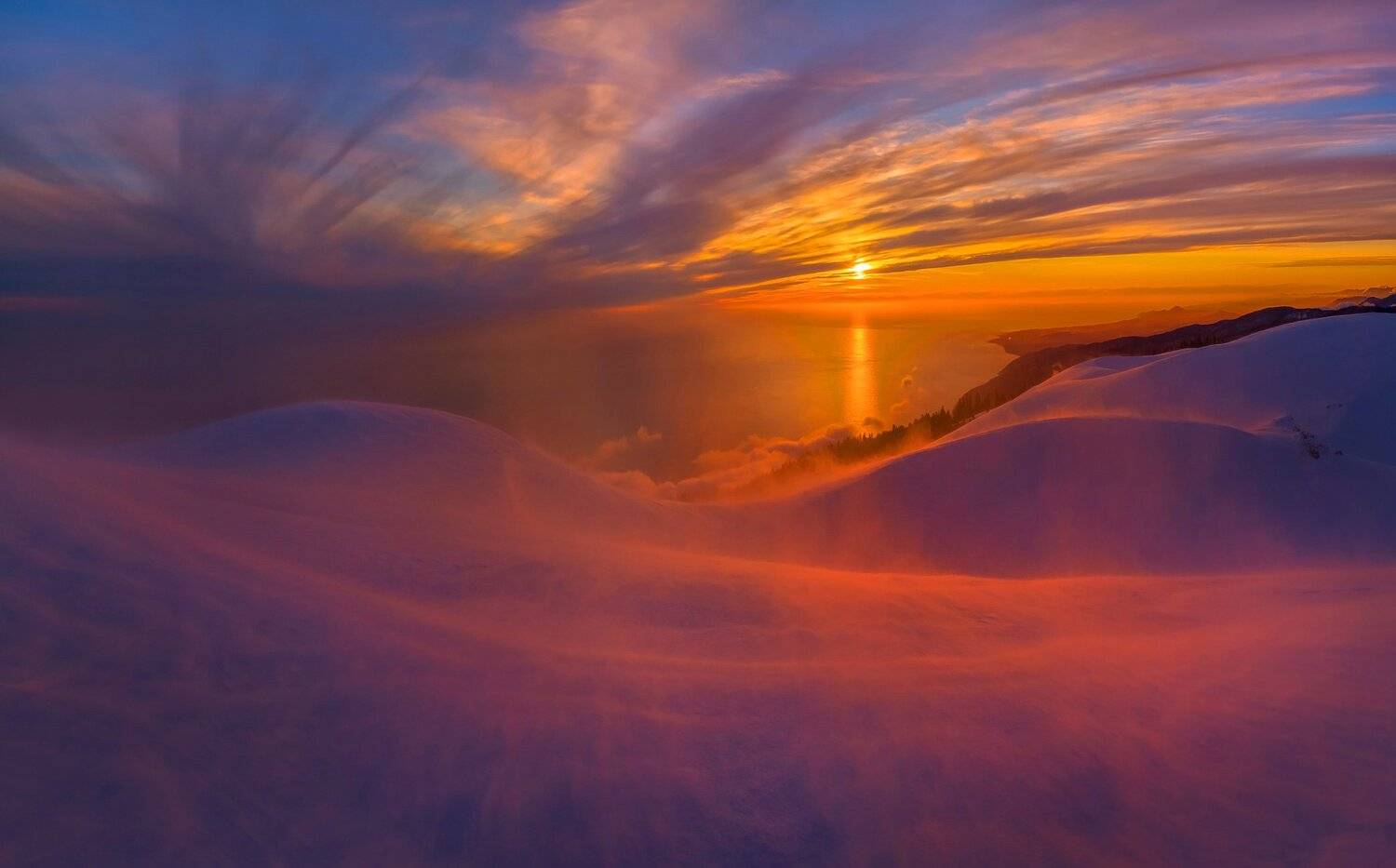 абхазия, чёрное море, горы, закат, зима, снег, метель., Лашков Фёдор