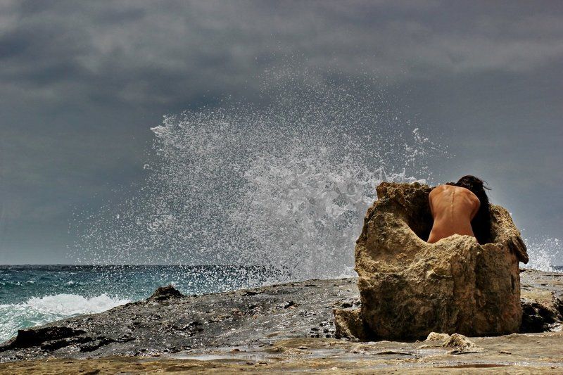 girl, nude, sea, rock beschützt (protected) фото превью