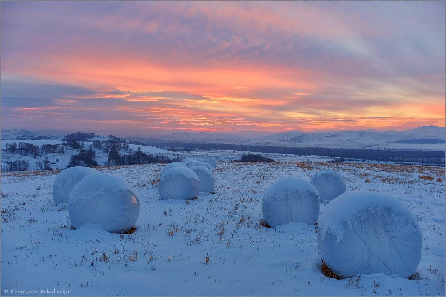 алтай, закат, вечер, зима, стерня, Константин Белошапкин