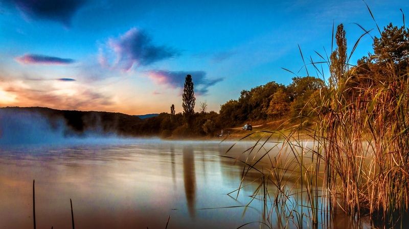 Крым, утро, природа, пейзаж, озеро, туман, свет,  Good morning  фото превью