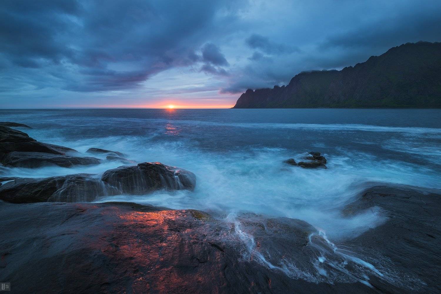 норвегия, сенья, senja, остров, скалы, tungeneset, закат, тучи, море, U-235