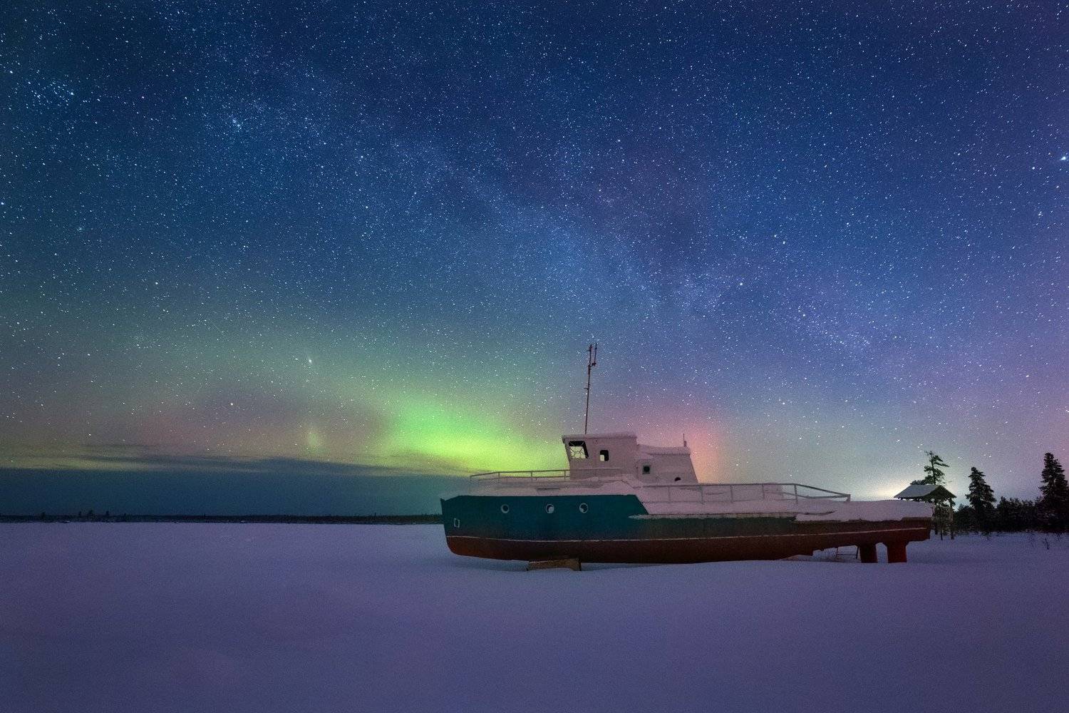 северное сияние, звезды,мороз, Татьяна Борисова