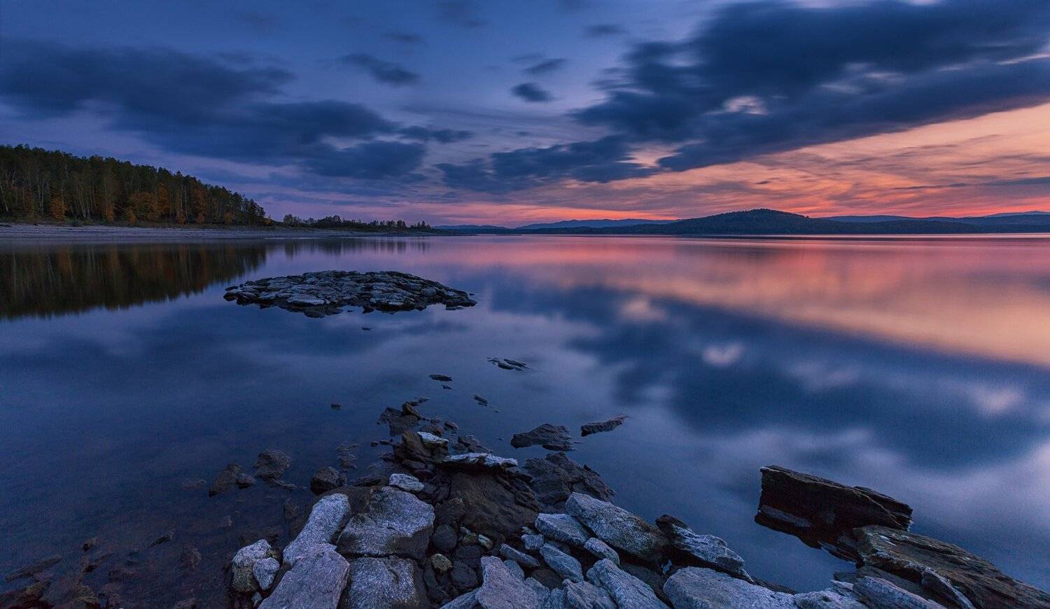 озеро, осень, закат, Данил Ромодин
