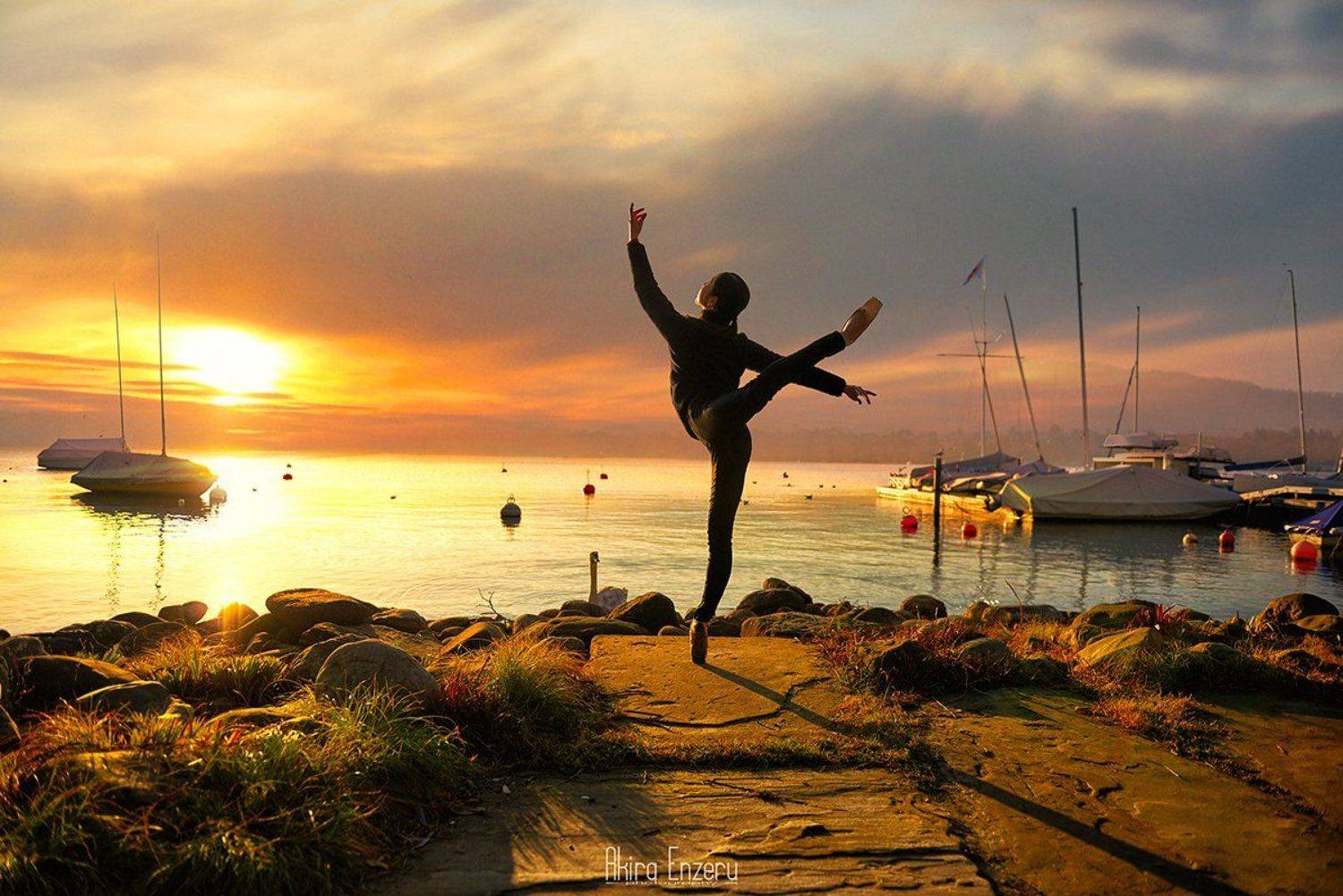 landscape, ballet, ballerina, dance, dancing, sunset, Enzeru Akira