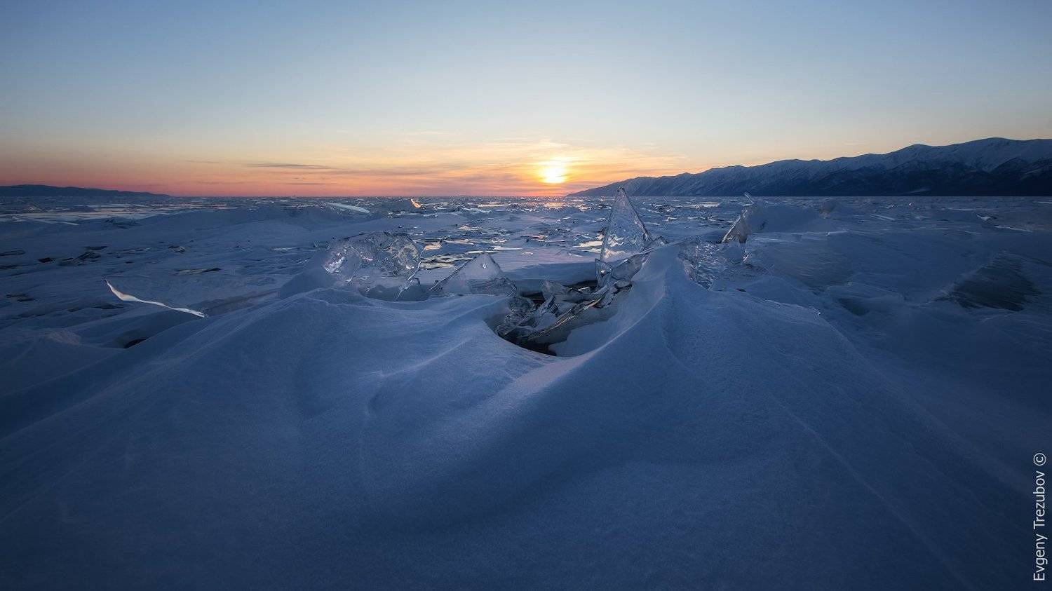байкал, лед, закат, снег, бурятия, разлом,, Евгений Трезубов