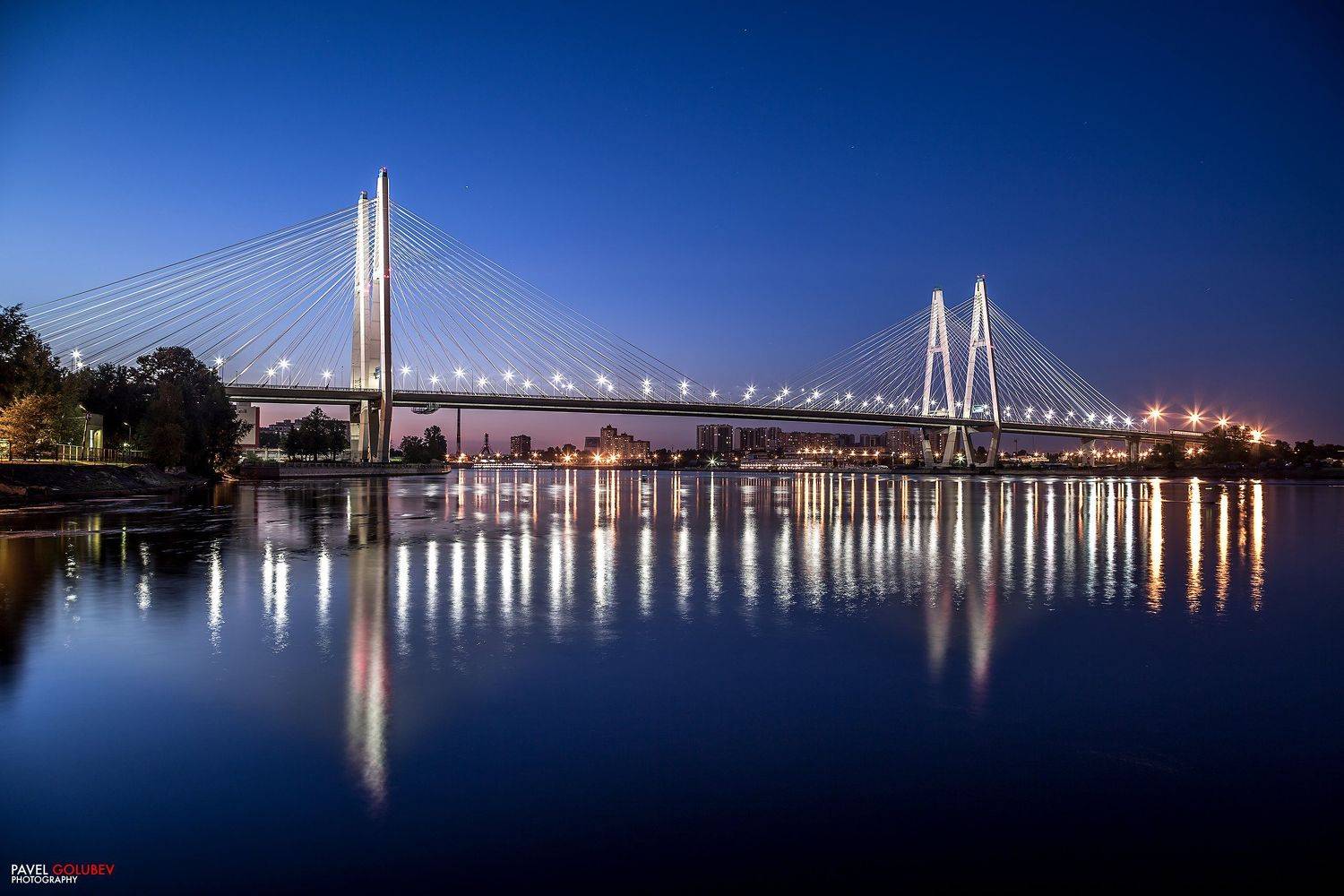Россия, город, Санкт-Петербург, Питер, СПб, Вантовый мост, мост, река, Нева, вечер, сумерки, закат, golubevphoto, Павел Голубев
