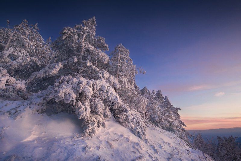 крым, демерджи, зима, снег, закат Провожая солнце фото превью