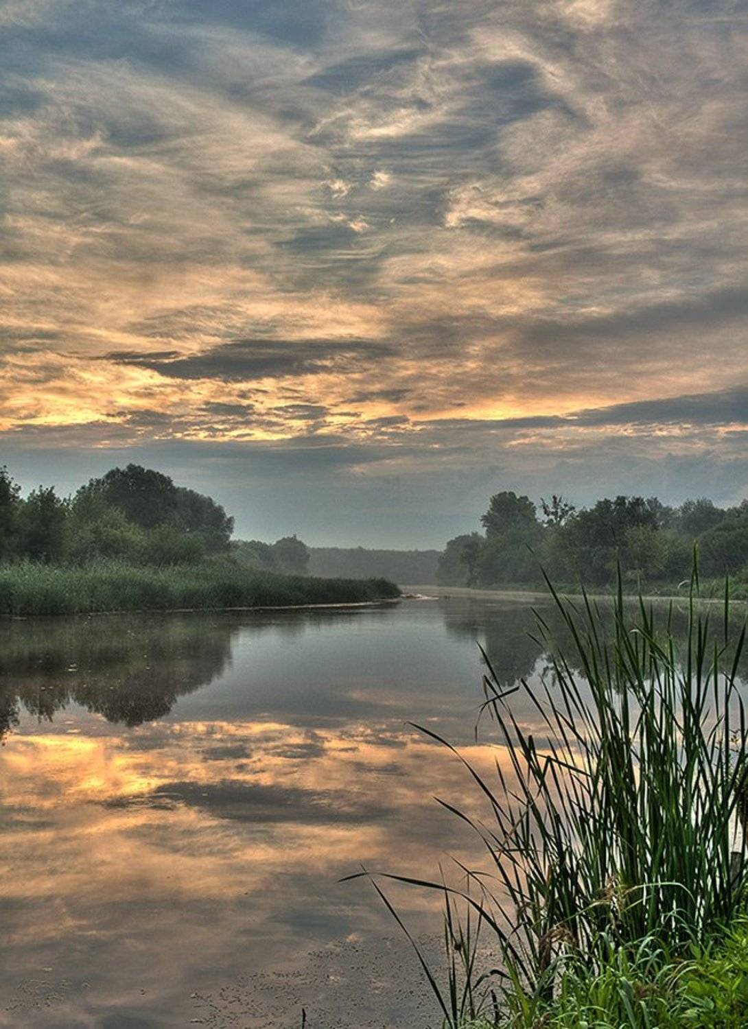 солнце, восход, река, дымка, туман, облака, Владимир Костылев