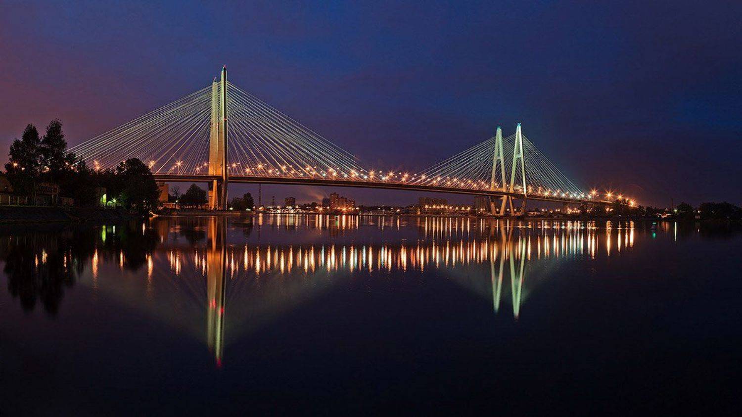 вантовый мост, санкт-петербург, белые ночи, нева, отражения, подсветка, Роман Мурушкин