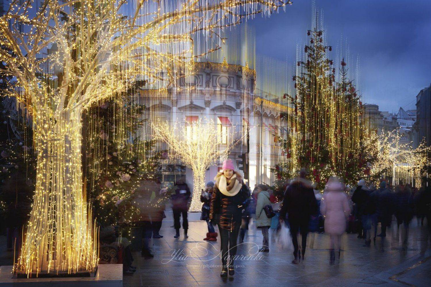 Moscow, night, New Year, tree, Christmas, Москва, ночная, ночь, вечер, огни, Новый Год, Рождество, елка, ёлка, новогодняя, рождественская, Юлия Назаренко