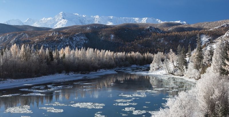 Горный Алтай, Чуя, иней, серебро, шуга Чуя в серебре фото превью