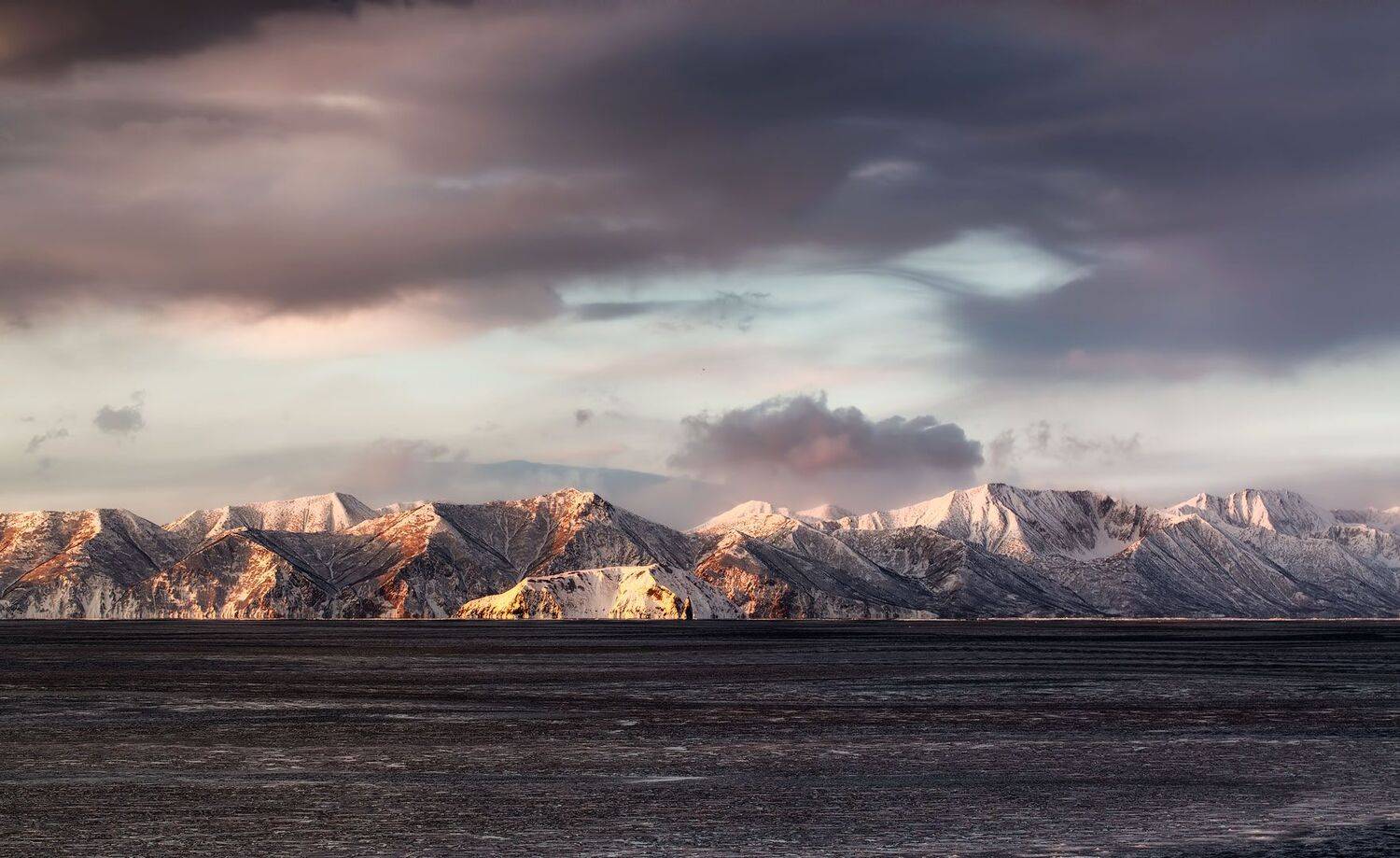 берингово море, камчатка, скалы, зима, закат, Евгений Паршуков