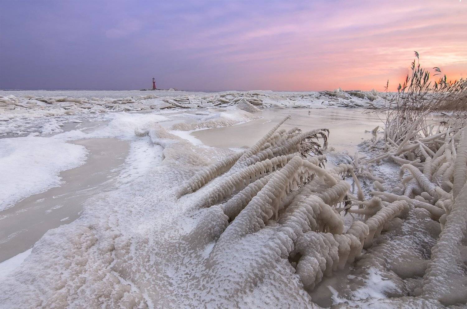 winter,ice,sunset,lagoon,lighthouse, Daiva Cirtautė
